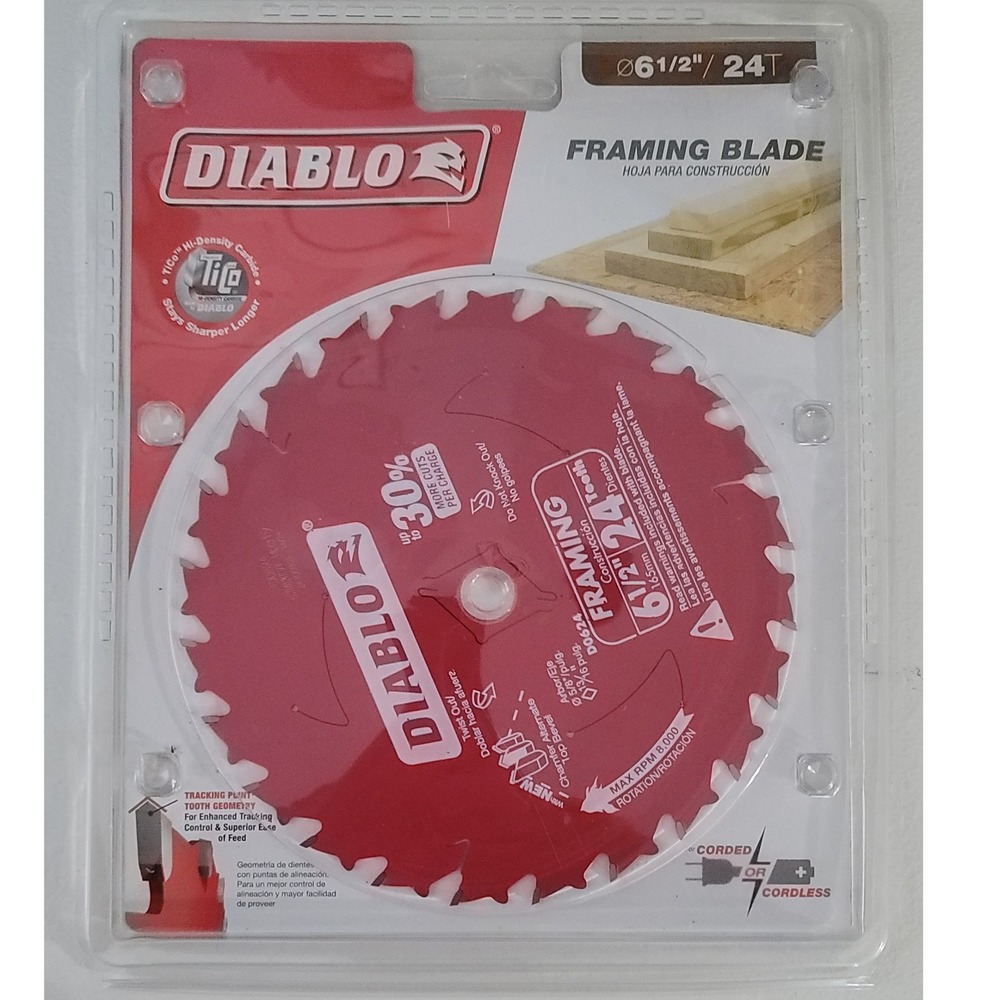 Diablo 6-1/2 in 24-Tooth Framing Circular Saw Blade D0624X New